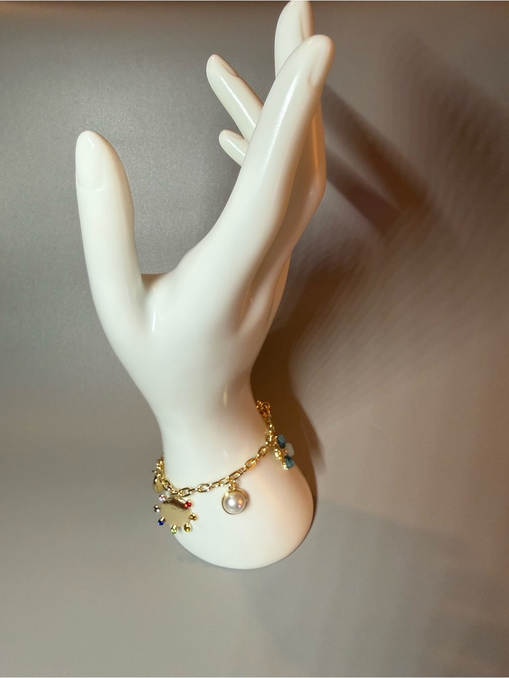 Gold Charm Bracelet Pearl Butterfly Ladybug Multicolor Crystal 🗽🖤